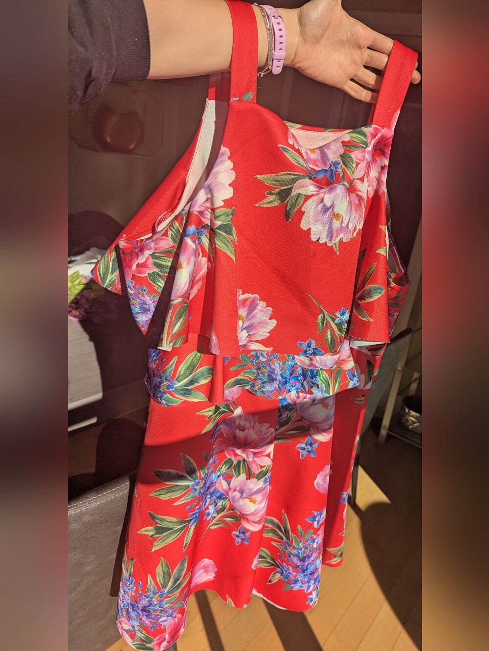 Red Floral Ruffle Summer Dress